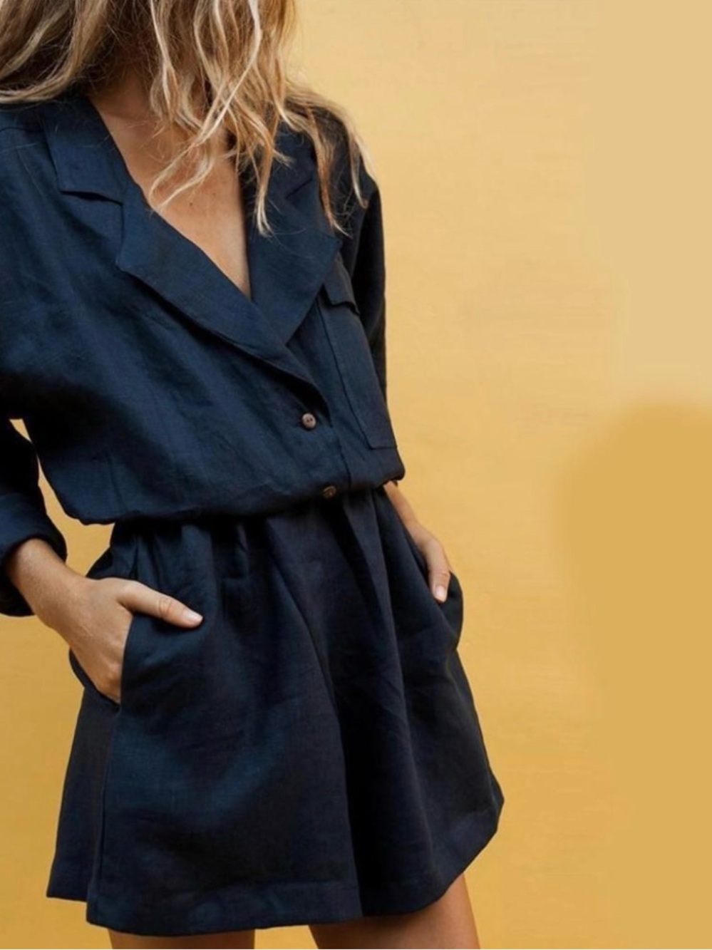 Posse Phoenix Romper Blue Linen Jumpsuit Shorts Size S/M